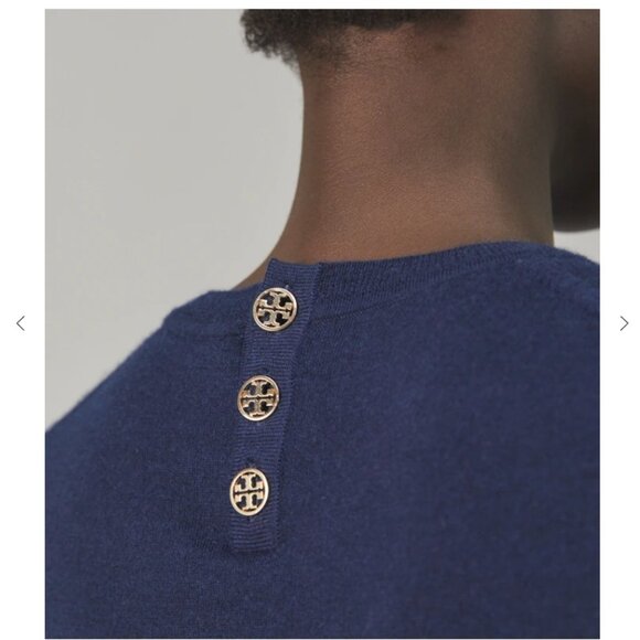 NEW $398 Tory Burch Cashmere Iberia Long Sleeve Pullover Sweater Navy Blue XS - Picture 6 of 12